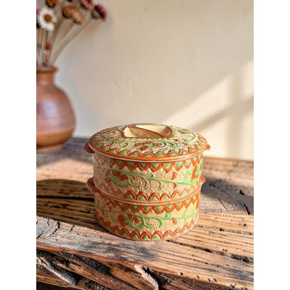 Vintage Japanese Double Stacking Stoneware Lidded Container | Made in Japan